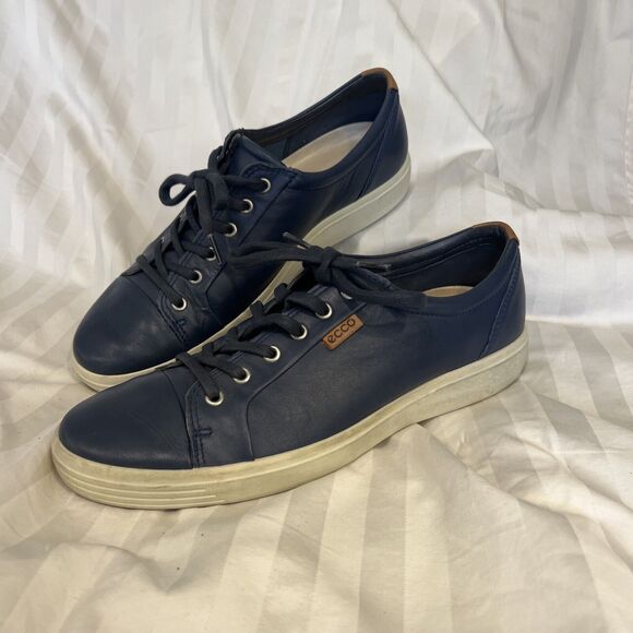 $149 Men's Ecco Soft 7 Sneaker Marine Blue Leather Mens Size 45 US 11, 11.5 - Picture 2 of 9